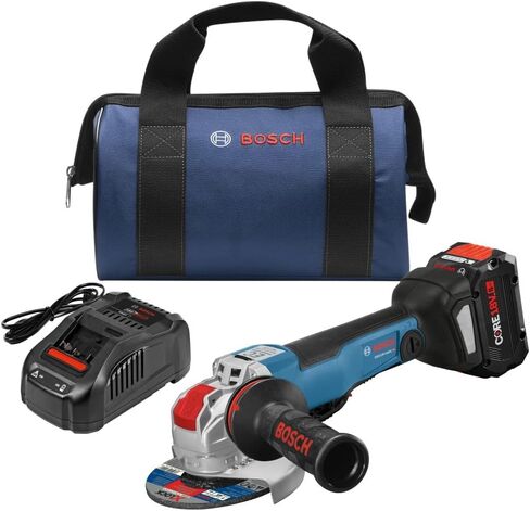BOSCH GWX18V-50PCB14 18V X-LOCK بدون فرش متصل - جاهز 4-1 / 2 بوصة. - 5 بوصة. مجموعة أدوات طحن الزوايا مع (1) بطارية عالية الطاقة CORE18V® 8 Ah، باللون الأسود in Kuwait