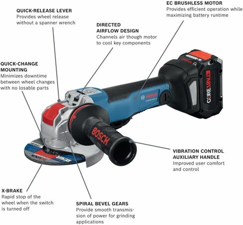 BOSCH GWX18V-50PCB14 18V X-LOCK بدون فرش متصل - جاهز 4-1 / 2 بوصة. - 5 بوصة. مجموعة أدوات طحن الزوايا مع (1) بطارية عالية الطاقة CORE18V® 8 Ah، باللون الأسود in Kuwait