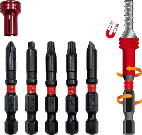 Torin Impact Screwdriver Bit Set,5 Pcs Hex Hand 1/4 Inch Metric Drill Bits,50mm Length Resistant Steel With Magnetic Head,Phillips 2, S2,T20 T25 Torx Bit,Slotted 6-8,THT-5MTIB01 in Kuwait