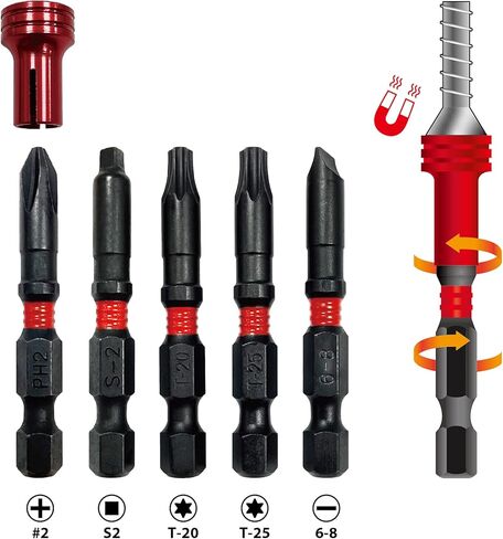 Torin Impact Screwdriver Bit Set,5 Pcs Hex Hand 1/4 Inch Metric Drill Bits,50mm Length Resistant Steel With Magnetic Head,Phillips 2, S2,T20 T25 Torx Bit,Slotted 6-8,THT-5MTIB01 in Kuwait