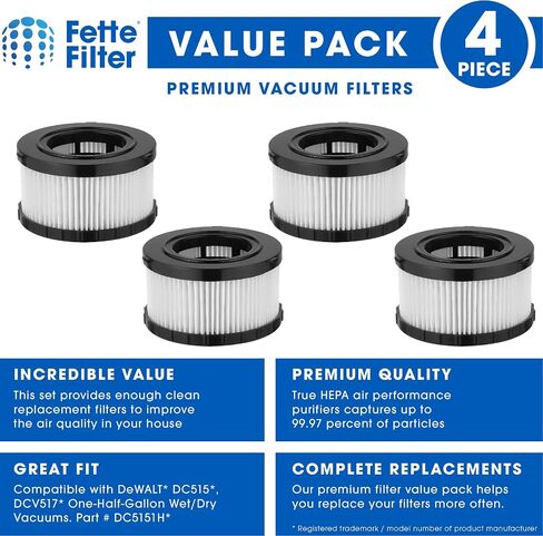 Fette Filter -DC5151H HEPA Filter Compatible with DEWALT Wet Dry Vacuum Models DC515 DCV517 DCV517B Part # DC5151H includes 2 replacement filters. in Saudi Arabia