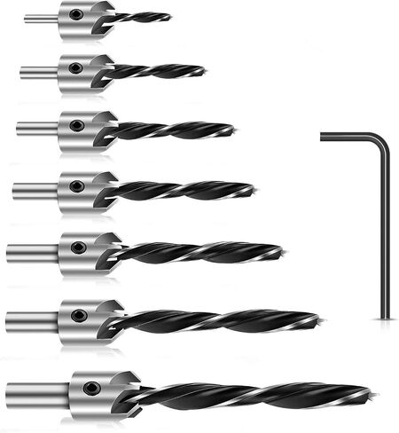 Werkzeug Countersink Drill Bits Set- 7Pcs Counter Sink Bit for Wood High Speed Steel, Woodworking Carpentry Reamer With 1 Free Hex Key Wrench in Saudi Arabia