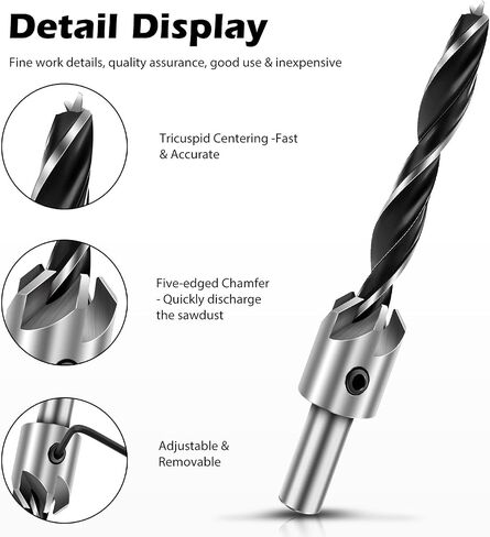 Werkzeug Countersink Drill Bits Set- 7Pcs Counter Sink Bit for Wood High Speed Steel, Woodworking Carpentry Reamer With 1 Free Hex Key Wrench in Saudi Arabia