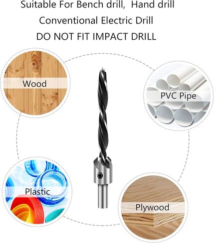 Werkzeug Countersink Drill Bits Set- 7Pcs Counter Sink Bit for Wood High Speed Steel, Woodworking Carpentry Reamer With 1 Free Hex Key Wrench in Saudi Arabia