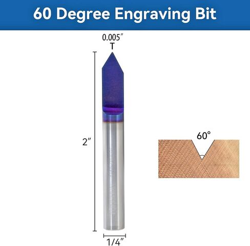 YOKISHUN 60 Degree 1/4 inch Shank V Bits 0.005 Tip with Nano Blue Coat Solid Carbide V-Bit for Signmaking Carving Engraving in Kuwait