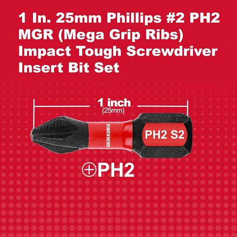 Geinxurn Impact Tough #2 Phillips 6 بوصة. لقم سائق إدراج رأس مضادة للانزلاق، 5 عبوات 1/4 بوصة سداسية ساق طويلة متقاطعة مغناطيسية PH2 مجموعة لقم مفك براغي in Kuwait