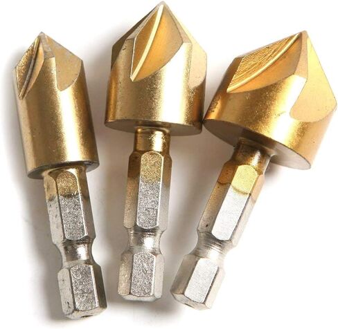 Hex Shank 5 Flutes Titanium Countersinks Drill Bit Set for Wood Metal, Set of 3,12mm 16mm 19mm, in Saudi Arabia