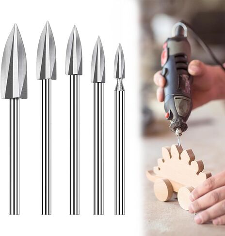 Wood Carving Tools Drill Bits Set, 5 PCS HSS Engraving Drill Accessories Bit Wood Crafts Grinding Woodworking Tool 1/8"Shank for DIY Carving Drilling, Grooving, Rotary Tools in Kuwait