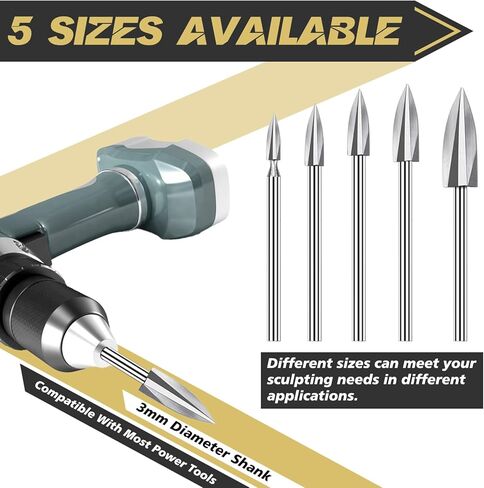 Wood Carving Tools Drill Bits Set, 5 PCS HSS Engraving Drill Accessories Bit Wood Crafts Grinding Woodworking Tool 1/8"Shank for DIY Carving Drilling, Grooving, Rotary Tools in Kuwait
