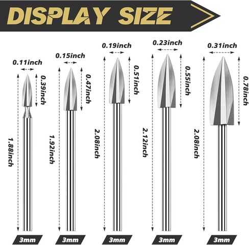 Wood Carving Tools Drill Bits Set, 5 PCS HSS Engraving Drill Accessories Bit Wood Crafts Grinding Woodworking Tool 1/8"Shank for DIY Carving Drilling, Grooving, Rotary Tools in Kuwait