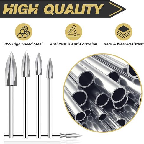 Wood Carving Tools Drill Bits Set, 5 PCS HSS Engraving Drill Accessories Bit Wood Crafts Grinding Woodworking Tool 1/8"Shank for DIY Carving Drilling, Grooving, Rotary Tools in Kuwait
