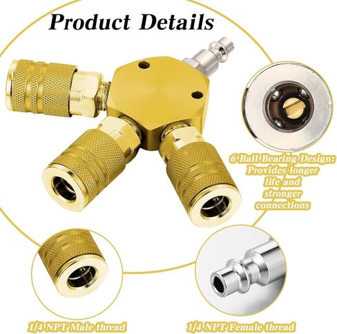 2 Pcs Air Hose Connectors 3 Way Air Hose Fittings 1/4 in NPT Compressor Fittings High Pressure Resistance Manifold Swivel 360 Degrees Connectors Compressor Accessories (Blue) in Saudi Arabia