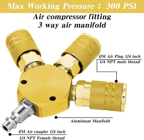2 Pcs Air Hose Connectors 3 Way Air Hose Fittings 1/4 in NPT Compressor Fittings High Pressure Resistance Manifold Swivel 360 Degrees Connectors Compressor Accessories (Blue) in Saudi Arabia