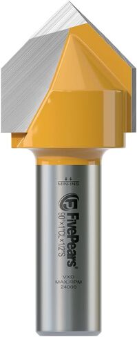 FivePears V Groove Router Bit 90 Degree 1/2 inch Shank, 1 inch Cutting Diameters, Carbide CNC Engraving V Router Bit for Signmaking, Lettering, Woodworking Door Carving in Saudi Arabia