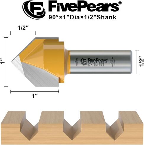 FivePears V Groove Router Bit 90 Degree 1/2 inch Shank, 1 inch Cutting Diameters, Carbide CNC Engraving V Router Bit for Signmaking, Lettering, Woodworking Door Carving in Saudi Arabia