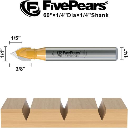 FivePears V Groove Router Bit 90 درجة 1/2 بوصة عرقوب، 1 بوصة أقطار القطع، كربيد CNC النقش V راوتر بت لصناعة اللافتات، الحروف، نحت باب النجارة in Saudi Arabia