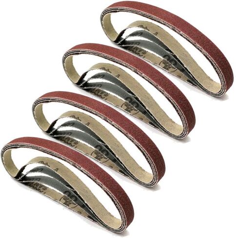 أحزمة صنفرة مقاس 3/8 × 13 بوصة، 2 لكل منها 40/60/80/120/240/320/400/600/800/1000 حبيبة، أداة صنفرة الحزام للأعمال الخشبية، تلميع المعادن، أحزمة صنفرة أكسيد الألومنيوم (20 عبوة) in Kuwait