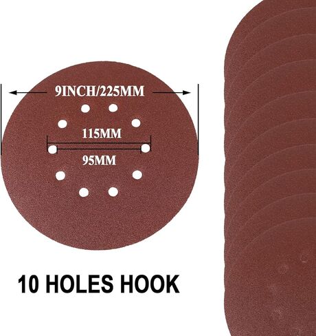 10 قطع أقراص صنفرة مقاس 9 بوصة/225 مم، 80 حبيبة 10 فتحات بخطاف وحلقة أقراص صنفرة لصنفرة الحوائط الجافة in Kuwait