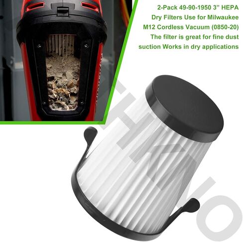 قطعتان من مرشحات HEPA الجافة 49-90-1950 لاستبدال مكنسة ميلووكي M12 0850-20 المدمجة in Kuwait