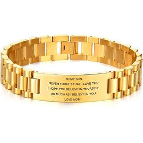 MEALGUET To My Son Bracelet Gift Love Mom Stainless Steel Courage Inspirational Wristband Bracelets,Birthday Gifts,Graduation Gift from Mom Dad,Christmas Gift to Son,Customized Gift
