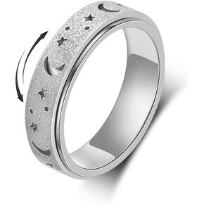 Anxiety Ring for Women Spinner Rings:Rotating Rings Stainless Steel 6mm Moon Star Anxiety for Men Band Jewelry Gift for Women Size 6 7 8 9 10 in Kuwait