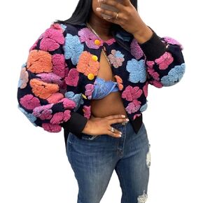 KANSOON Wool Coats for Women Floral Puff Sleeve Single Breasted Short Fall Winter Jacket in Saudi Arabia