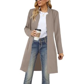 Grlasen Womens Wool Blend Long Pea Coats Jackets Slim Fit Open Front Outerwear Casual Winter Overcoats