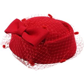 Pillbox Hat Fascinator Beret Wedding Party Top Hat Church Wool Hat for Women