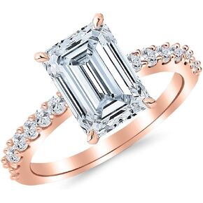 14K White Gold 1.5 Carat LAB GROWN DIAMOND Classic Prong Set Emerald Cut Diamond Engagement Ring (D-E Color VS1-VS2 Clarity 1 Ct Center)