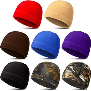 Geyoga 8 Pieces Fleece Hat Mens Winter Skull Cap Tactical Fleece Skull Beanie for Running Skiing Cycling Sports in Kuwait