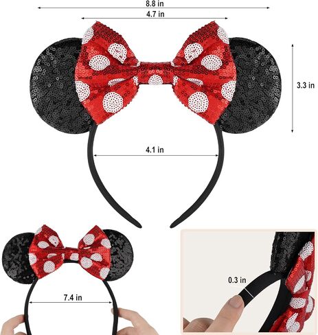 عصابات رأس YUNISS Minnie Mickey Ears، آذان ماوس الهالوين بالترتر للنساء والفتيات وإكسسوارات فستان الأميرة وديكورات الحفلات (TG-HSYL) in Kuwait