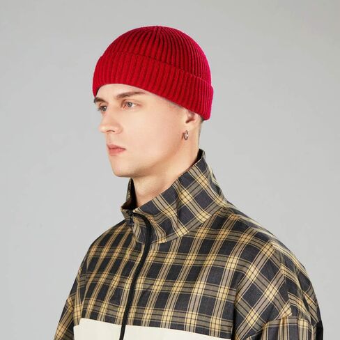 3 Pack Wool Fisherman Beanies for Men, Short Knit Watch Cap Cuffed Trawler Hats in Kuwait