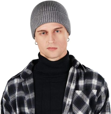 3 Pack Wool Fisherman Beanies for Men, Short Knit Watch Cap Cuffed Trawler Hats in Kuwait