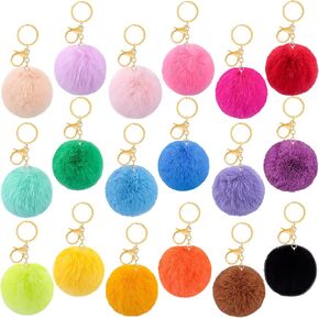 BQTQ 18 Pieces Pom Pom Keychain Rabbit Faux Fur Ball Keychain Fluffy Pom Pom Keychain Pom Pom Puff Ball with Keychain Hooks
