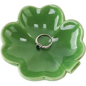 VINCOMIC Four-Leaf Clover Ceramic Ring Dish,Decorative Trinket Jewelry Dish,Birthday Wedding ST Patricks Day Christmas Gifts for Women