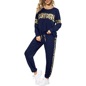 Sipaya 2 Piece Sweatsuits Outfits for Women Crewneck Colorblock Striped Pants Sets with Pockets