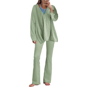 ملابس نسائية كبيرة الحجم من Faleave مكونة من قطعتين وأكمام طويلة قابلة للعكس وسراويل واسعة عالية الخصر أطقم صالة رياضية in Kuwait