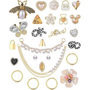 الذهب والفضة بلينغ سحر الأحذية مجموعة للنساء في سن المراهقة الفتيات مصمم يتوهم سلاسل اللؤلؤ حجر الراين الأحذية الديكور سحر الفاخرة مجوهرات اكسسوارات سحر لشرائح فقاعة تسد هدايا عيد الميلاد عيد الميلاد in Kuwait