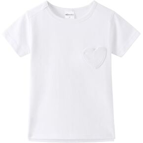 Noomelfish Girls Short Sleeve Heart Pocket T-Shirts Casual Cotton Tee Tops Blouse (5-12 Years)