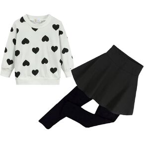 DDSOL Toddler Little Girl Clothing Set Valentine Day Outfit Pink Red Love Heart Sweatshirt Top Legging Skirt Kid Fall Clothes