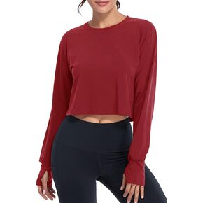 Muzniuer Long Sleeve Crop Top Workout Tops for Women Thumb Hole Tops