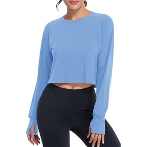 Muzniuer Long Sleeve Crop Top Workout Tops for Women Thumb Hole Tops