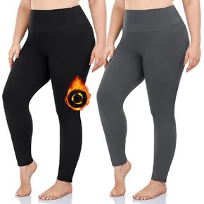 FULLSOFT 2 Pack Women's Plus Size Fleece Lined Leggings-Thermal High Waist Stretchy 1X-4X Yoga Pants for Winter Workout in Kuwait