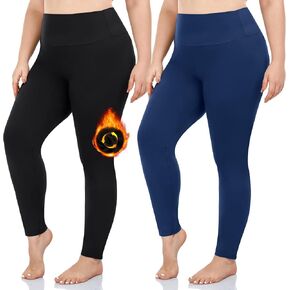 FULLSOFT 2 Pack Women's Plus Size Fleece Lined Leggings-Thermal High Waist Stretchy 1X-4X Yoga Pants for Winter Workout in Kuwait