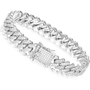 TRIPOD JEWELRY 12mm Real 18K or White Gold Plated Diamond Iced Out Cuban Link Chain or Bracelet Hip Hop Miami Necklace Prong-setting Choker for Men Women in Kuwait