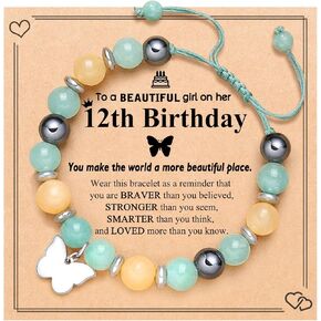 UNGENT THEM Girls Birthday Gifts-Butterfly Charm Natural Stone Bracelet for Daughter Granddaughter Niece Friends Big Sister