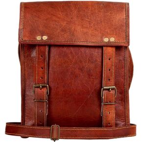 RUSTIC TOWN Leather Satchel iPad Tablet Bag - Leather Saddle Bag Purse - Small Shoulder Bag for Men and Women