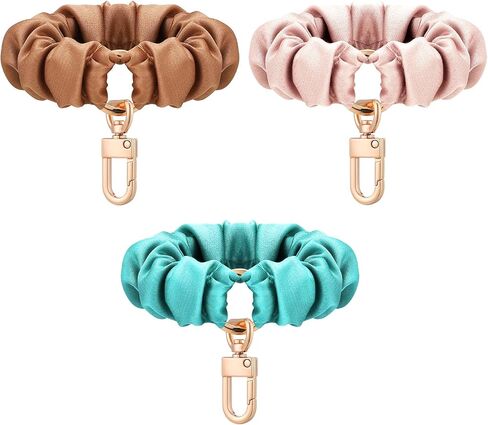Jadive 3 قطعة سلسلة المفاتيح Scrunchie سوار السوار سلسلة المفاتيح بسط حلقة رئيسية المعصم مفتاح سلسلة الشعر التعادل للنساء فتاة هدية in Kuwait