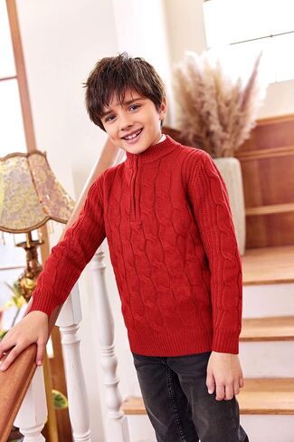 Boys 1/4 Zip Pullover Sweater Long Sleeve Solid Cable Knit Top Fall Winter Jumper 4-14Y in Saudi Arabia