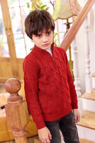 Boys 1/4 Zip Pullover Sweater Long Sleeve Solid Cable Knit Top Fall Winter Jumper 4-14Y in Saudi Arabia